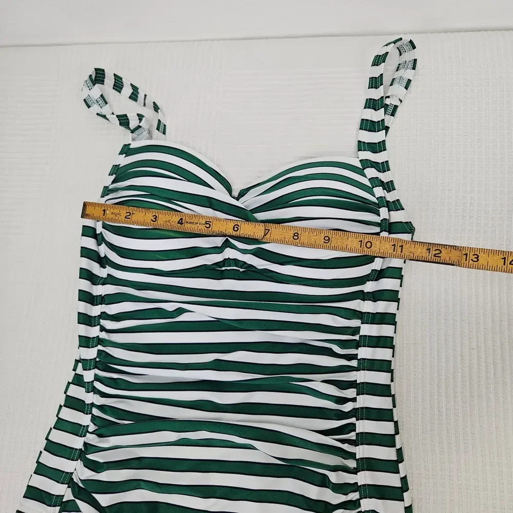 Nip Tuck Swim Multicup Stripe One Piece Swimsuit Sz‎ 6 White Green Nautical